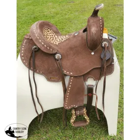 10" Double T  Youth Hard Seat Barrel style saddle with Cheetah Seat.