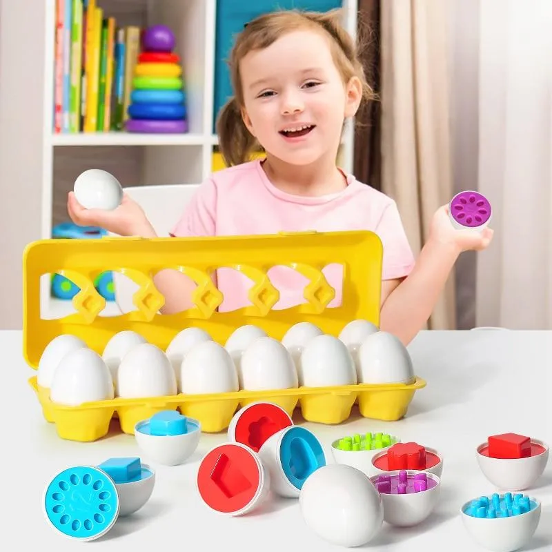 12PCS Montessori Learning Education Math Toys Kids Match Smart Eggs Screws 3D Puzzle Game For Children Educational Toys