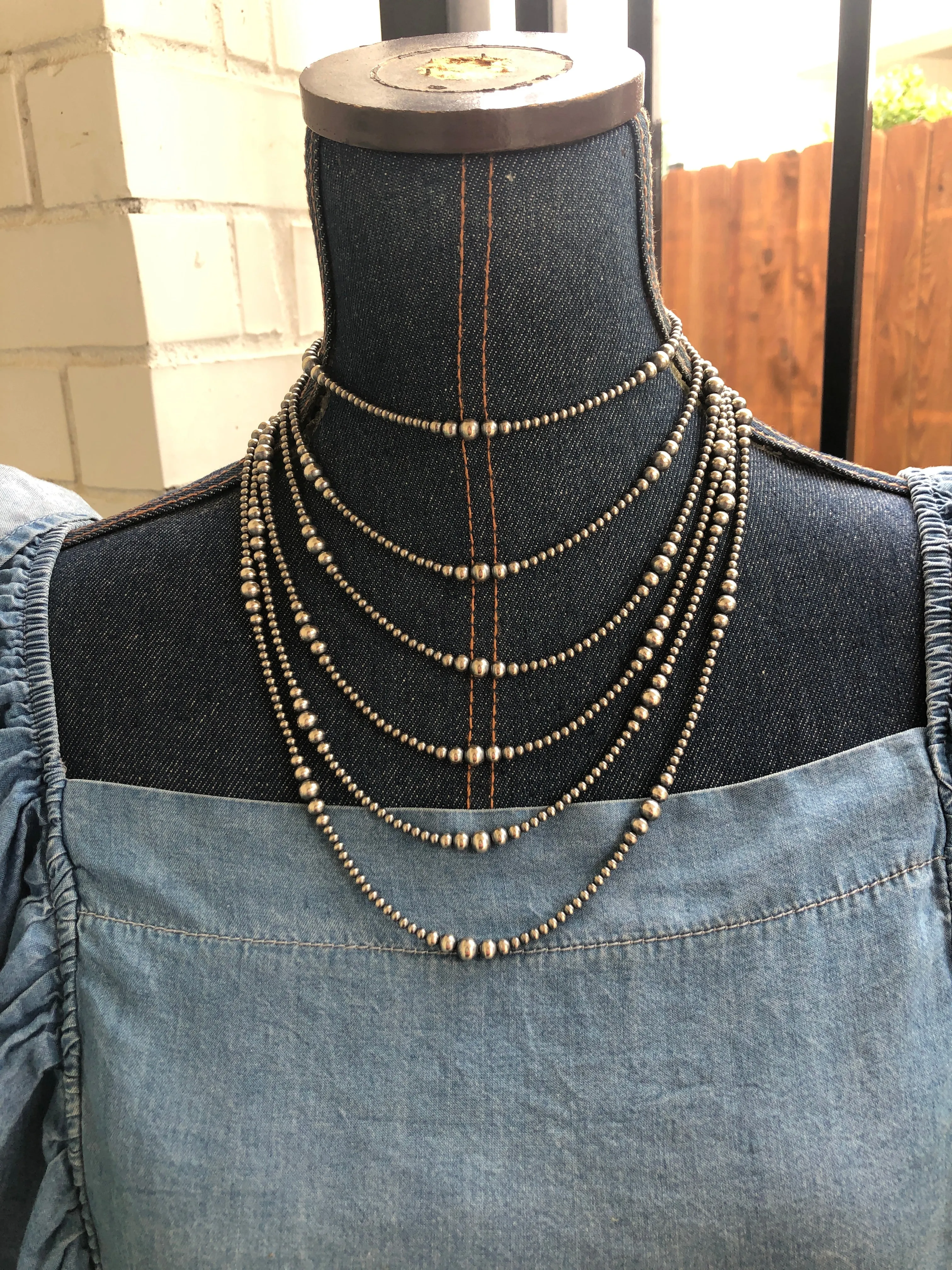 24" "Navajo Style" Sterling Pearls