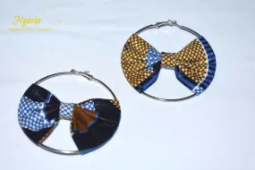 African Print Creole Hoop Earrings, Blue and Mustard - ER28