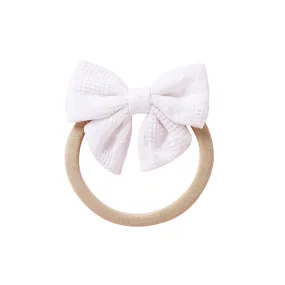 Baby Small Waffle Bow Headband — White