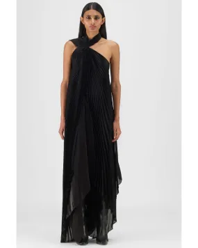 Black Pleated Fluid Dress