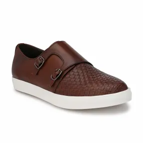 Brown Basketweave Double Monk Sneakers