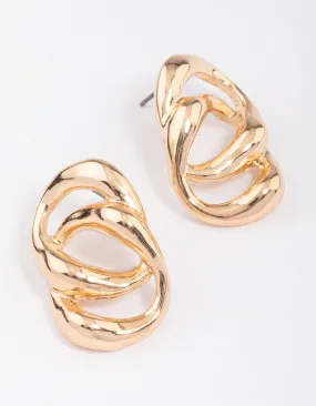 Gold Large Double Link Stud Earrings