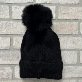 Hat - Zig Zag Stitch Pom Pom - Black