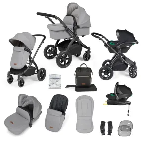 Ickle Bubba Stomp Luxe All-in-One I-Size Travel System With Isofix Base - Black / Pearl Grey / Black