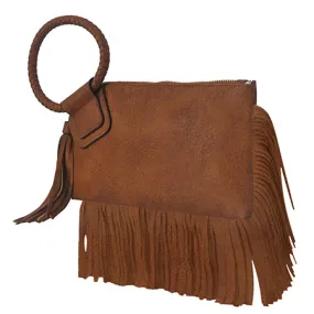 Light Brown NGIL Faux Leather Fringe Wristlet