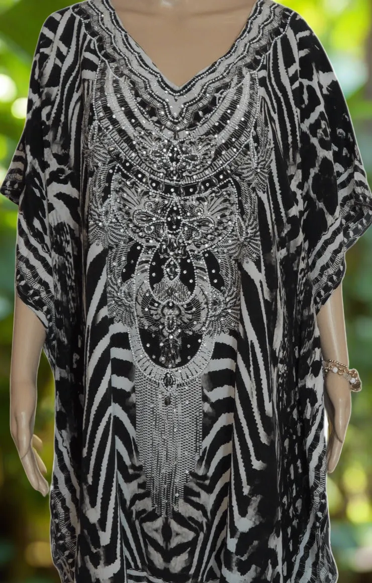 Nassai short silk embellished Kaftan - by Fashion Spectrum