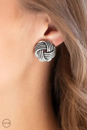 Paparazzi Accessories  - Noticeably Knotted #E98 Bin - Silver Earring