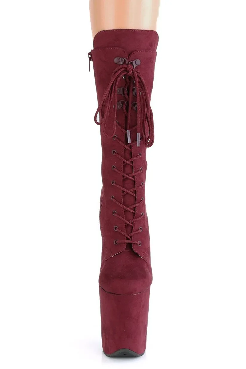 Pleaser USA Flamingo-1050FS Faux Suede 8inch Pleaser Boots - Burgundy