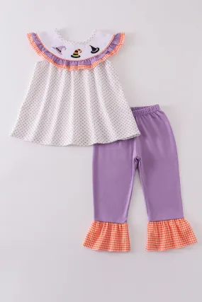 Purple witch embroidery girl set