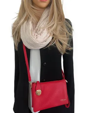 SMALL MULTI-POCKET CROSS BODY CLUTCH BAG WITH WRISTLET - RED