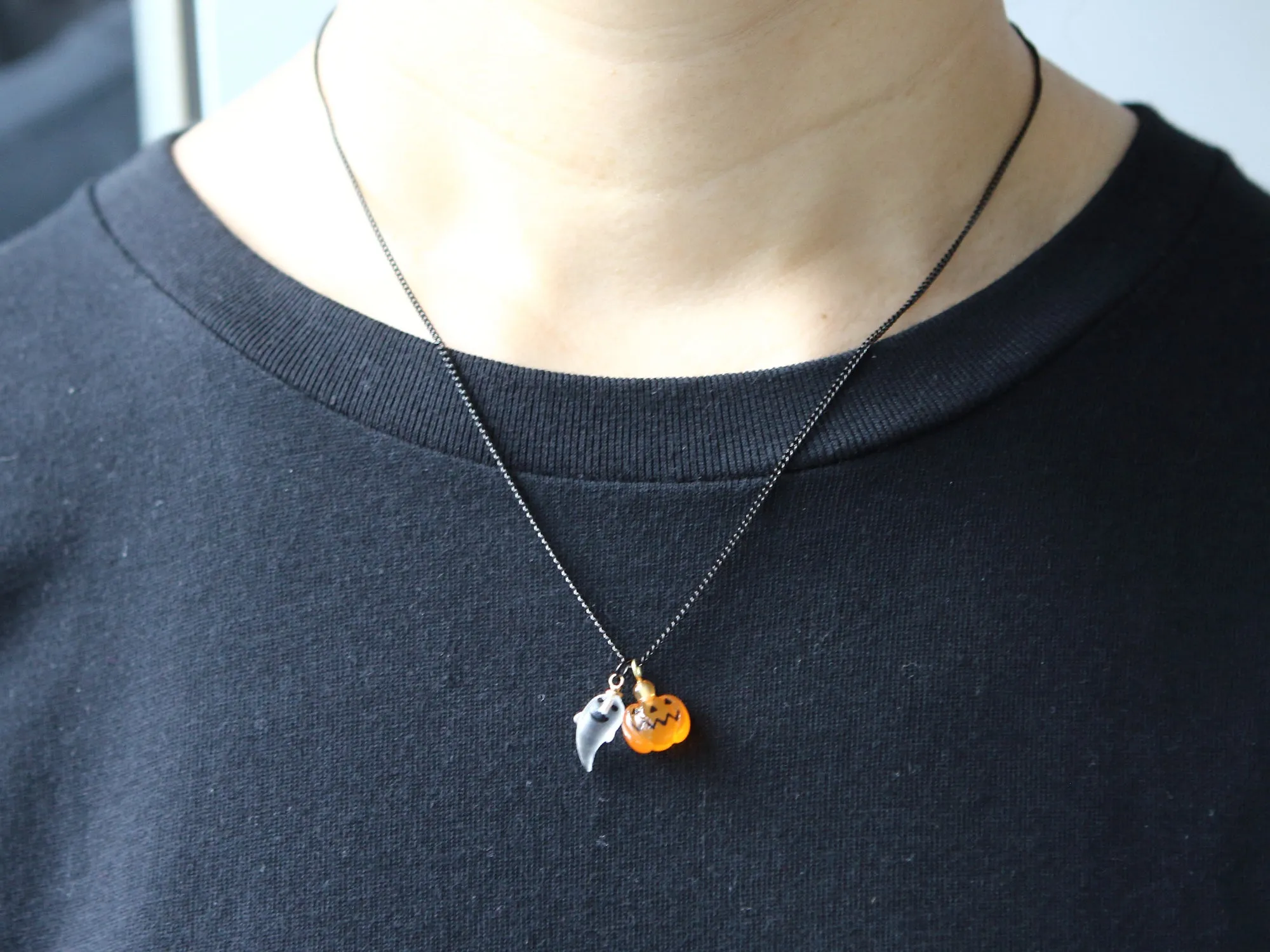 Tiny Jack O Lantern and Ghost Necklace