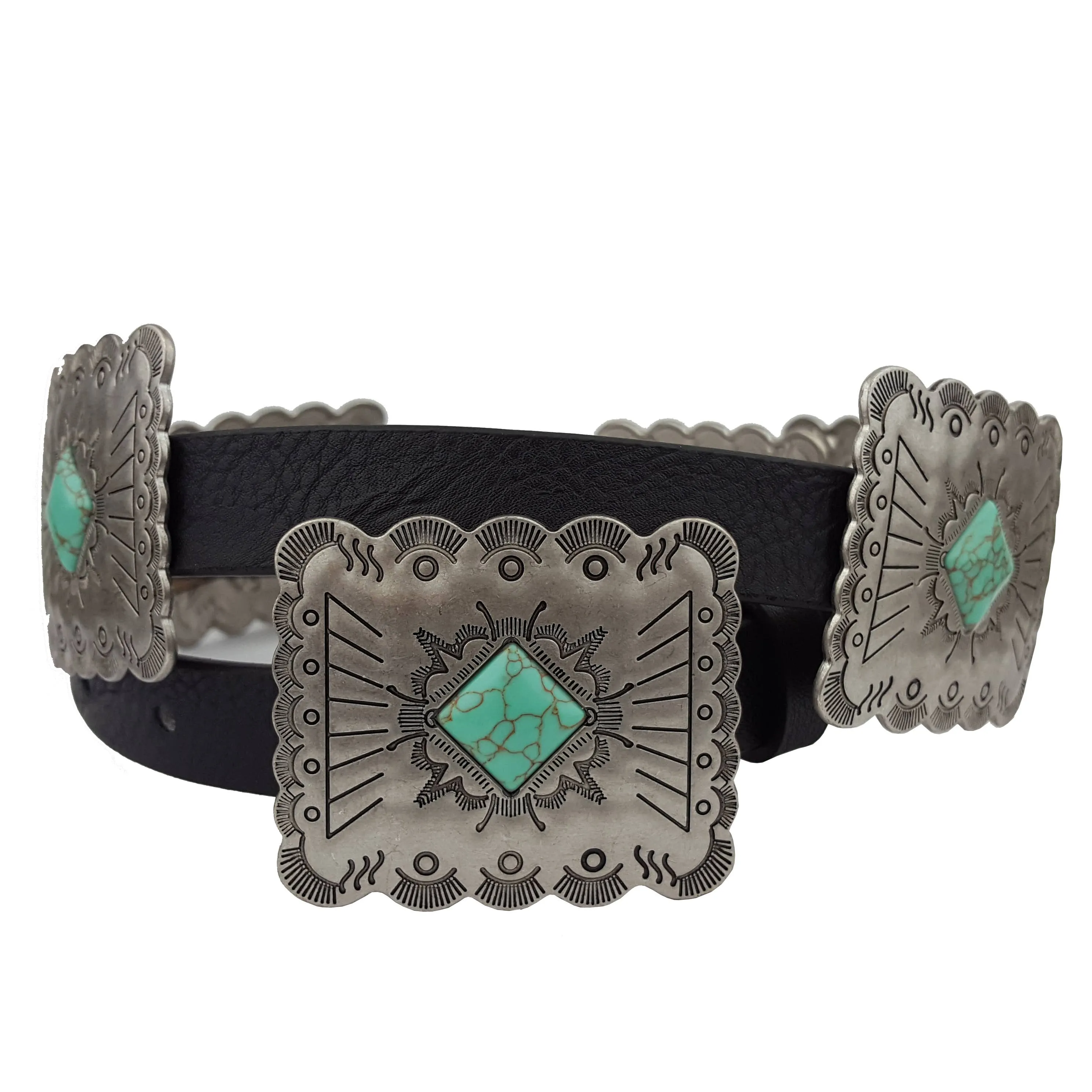 Western concho style belt w. stone