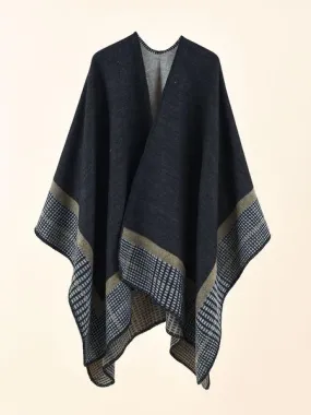 Women Poncho Plaid Olive Cape